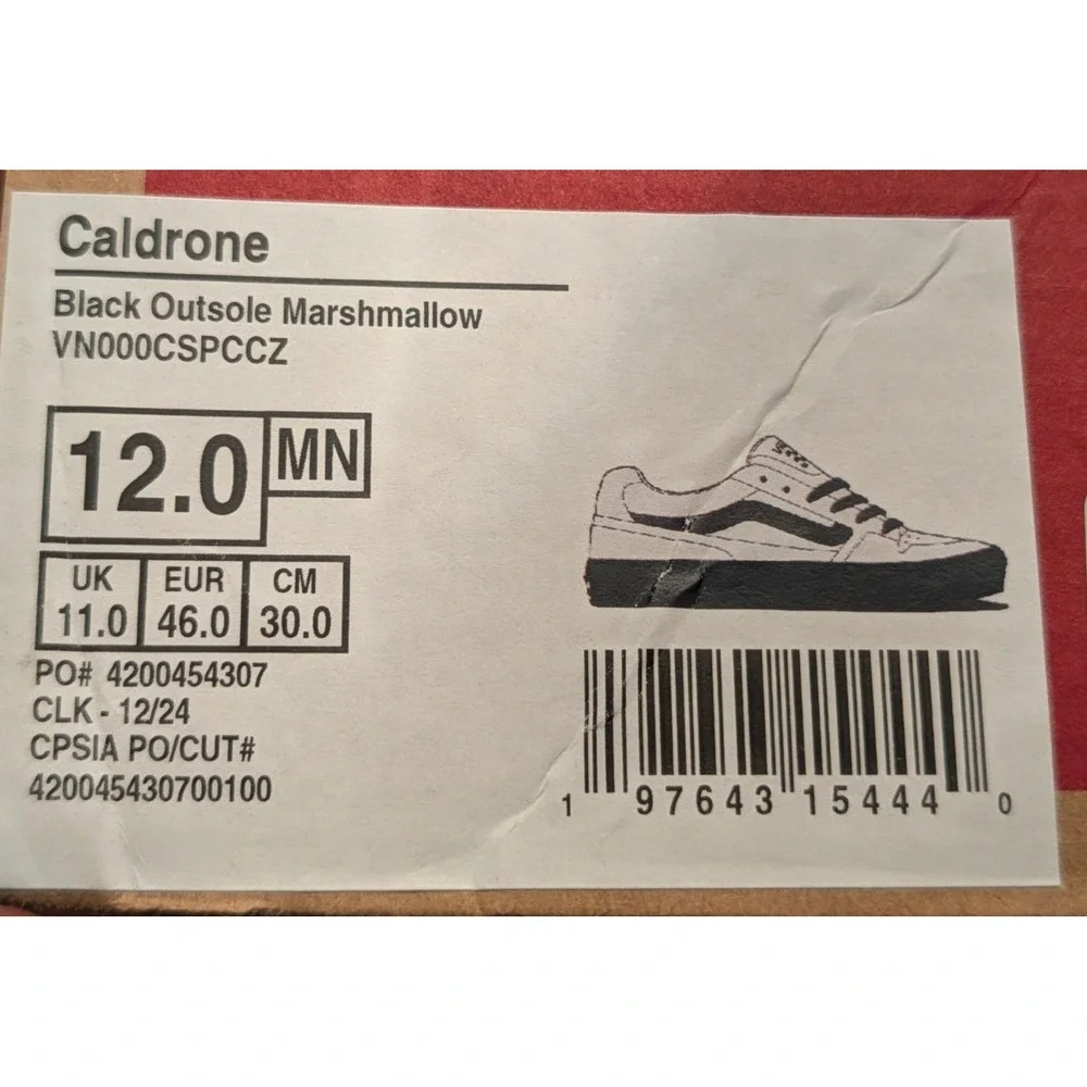 Vans Caldrone Suede Skater Shoes Men's 12 White Marshmallow w/ Black Outsole New